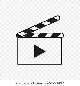 Professional clapperboard icons. Sophisticated Vector symbols. Professional play tools. Filmmaking action signs.
