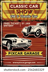 Professional CLASSIC CAR SHOW Poster Design Vector Illustration for Your Promotions