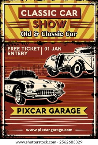 Professional CLASSIC CAR SHOW Poster Design Vector Illustration for Your Promotions