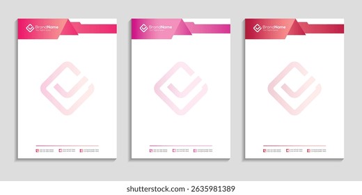 Professional clean business letterhead template design set to three color variation with color gradient for any business