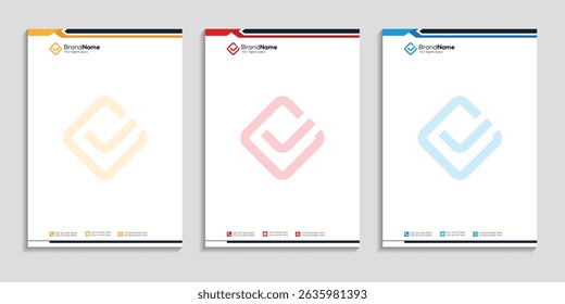 Professional clean business letterhead template design to three color variation, use for any business
