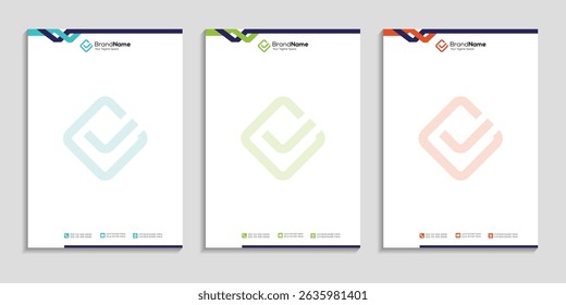Professional clean business letterhead template design to three color variation, use for any business