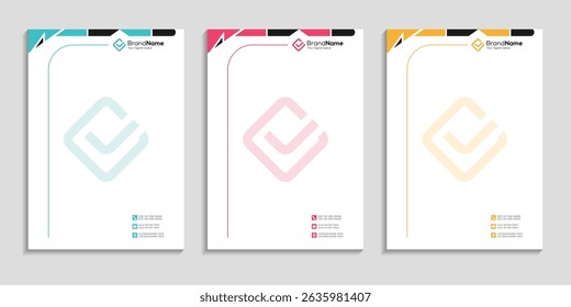 Professional clean business letterhead template design to three color variation, use for any business