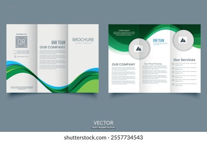 Professional clean corporate trifold brochure template, three fold cover page, three fold brochure background layout design with mockup