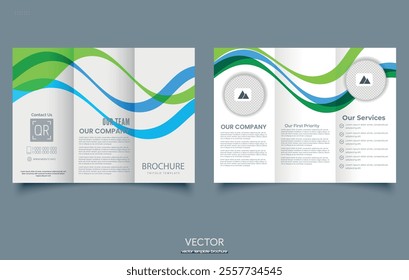 Professional clean corporate trifold brochure template, three fold cover page, three fold brochure background layout design with mockup