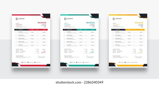 Professional and Clean Creative Corporate Business Invoice design template. Quotation Invoice Layout Template Paper Sheet Include Accounting, Price, Tax, and Quantity. With color variation Vector