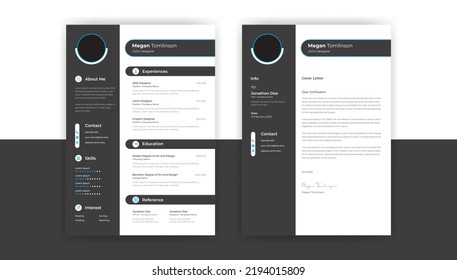 Professional And Clean CV Resume Template Design And Letterhead  Cover Letter For Ui-Ux Designer. CV Layout With Photo Placeholder. Vector Minimalist Style