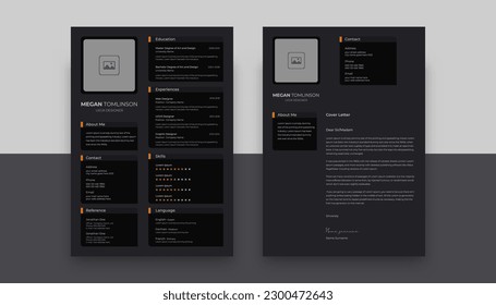 Professional and Clean CV Resume Template Design and Letterhead  Cover Letter for Ui Ux Designer. Cv Layout with Photo Placeholder. Vector Minimalist Style