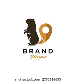 Professional and clean logo featuring a marmot silhouette merged with a location pin. Ideal for navigation, travel, wildlife conservation, or local business branding applications.