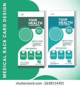 Professional and clean medical rack card design template suitable for clinics, hospitals, and healthcare promotions. This layout includes service highlights like general checkup, health monitoring etc
