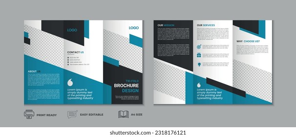 Professional clean modern and corporate trifold brochure template, three fold cover page, three fold brochure background layout design with mockup