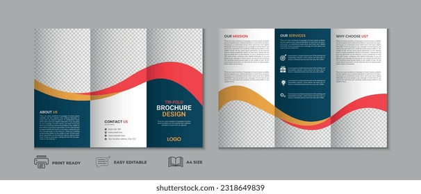 Professional clean modern and corporate trifold brochure template, three fold cover page, three fold brochure background layout design with mockup