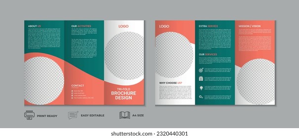 Professional clean modern and corporate various colorful unique trifold brochure template, three fold cover page, three fold presentation, bifold brochure layout design with mockup