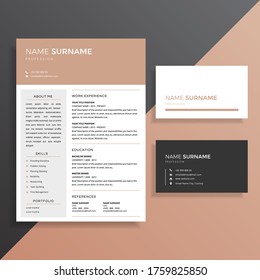 Professional Clean Simple Resume CV And Business Card Template Design Set