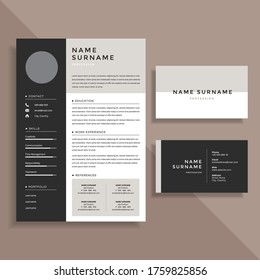 Professional Clean Simple Resume CV And Business Card Template Design Set