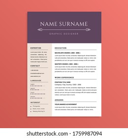 Professional Clean Simple Resume CV Template Design