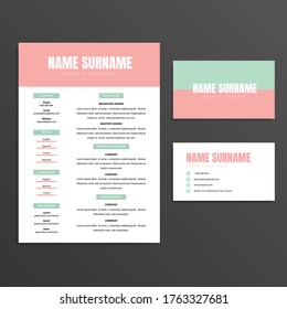 Professional Clean Simple Resume CV And Business Card Template Design Set