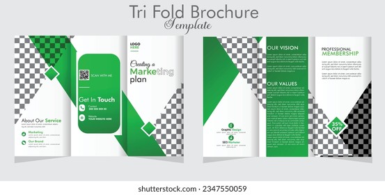 professional clean trifold brochure design template with photo,green tri fold business template,