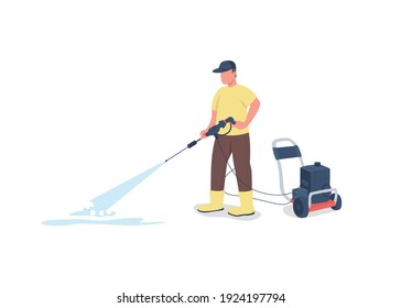 Professional cleaner with equipment flat color vector faceless character. Outside cleanup. Outdoor cleaning service isolated cartoon illustration for web graphic design and animation