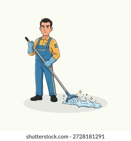 Profesional Limpiador Hombre Ilustración vectorial.