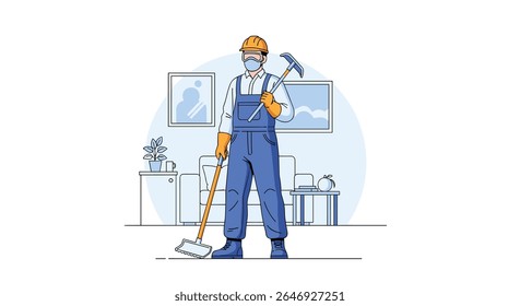 Professional Cleaner Ready for Thorough Housekeeping and Sanitation Tasks in a Residential Setting
