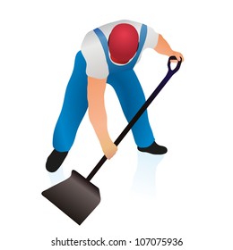 Professional cleaner with shovel
