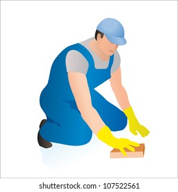 Professional cleaner wiping the floor with a sponge