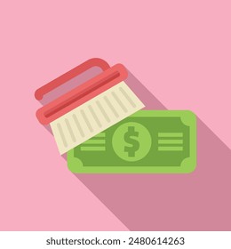 Professional cleaning service business earning money through domestic chores and housework, with payment in dollars. Flat vector illustration with pink background