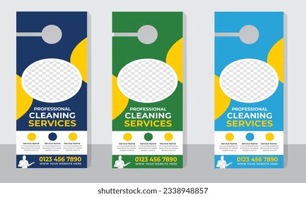 Professional Cleaning service  Door hanger design template and hotel knob design. Vector door hanger.