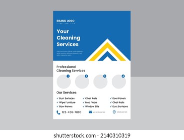 professional cleaning service flyer poster template. home and office cleaning service poster leaflet design template.
