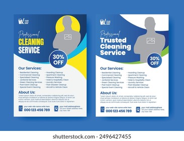 professional cleaning service flyer or poster, house cleaning flier, home service leaflet or brochure cover, pool, roof cleaning poster, office cleaning brochure, commercial service flyer design