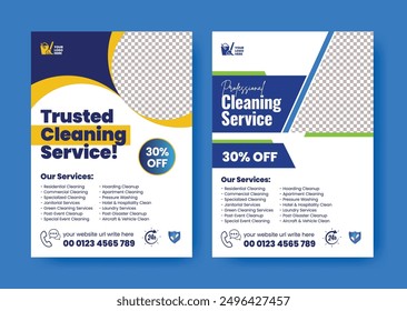 professional cleaning service flyer or poster, house cleaning flier, home service leaflet or brochure cover, pool, roof cleaning poster, office cleaning brochure, commercial service flyer design