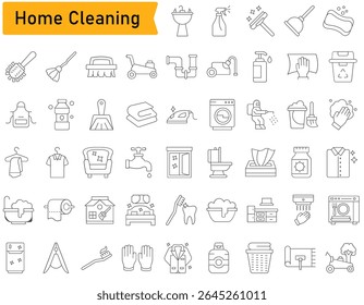 Professional Cleaning Service, Housekeeping such as House Maintenance, Household Tasks and Laundry Vector Icons