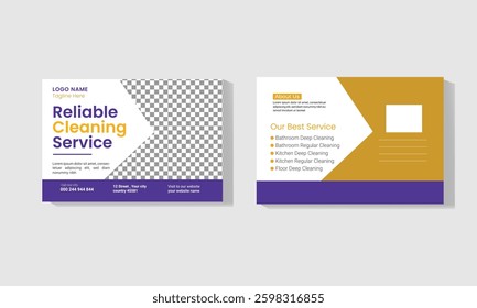 Professional cleaning service postcard template design