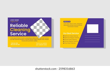 Professional cleaning service postcard template design