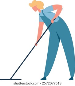 Professional cleaning service worker washing floor using mop and special cleaning equipment wearing uniform and cleaning apartment, house or office