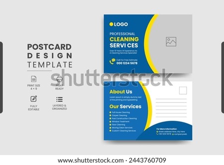 Professional cleaning services postcard template design, creative modern cleaning services agency postcard