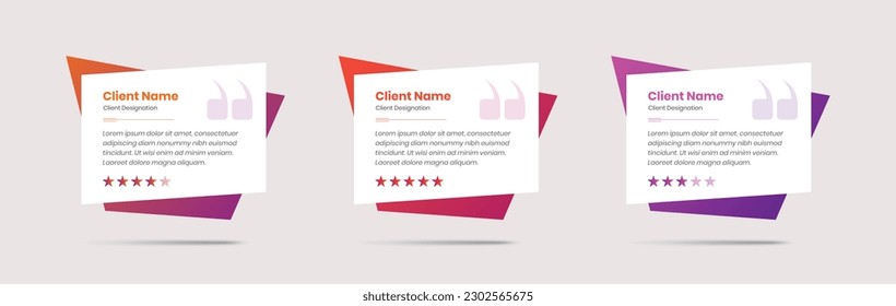 Professional client feedback card with colorful gradient and rating stars