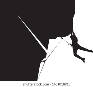 Professional climber hanging on the safety rope vector