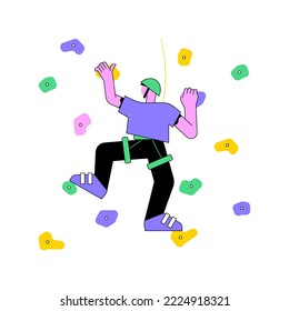 Professional climber isolated cartoon vector illustrations. Young man climbing up to the top, bouldering hobby, extreme sport achievement, healthy lifestyle, physical activity vector cartoon.