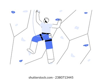 Professional climber isolated cartoon vector illustrations. Young man climbing up to the top, bouldering hobby, extreme sport achievement, healthy lifestyle, physical activity vector cartoon.