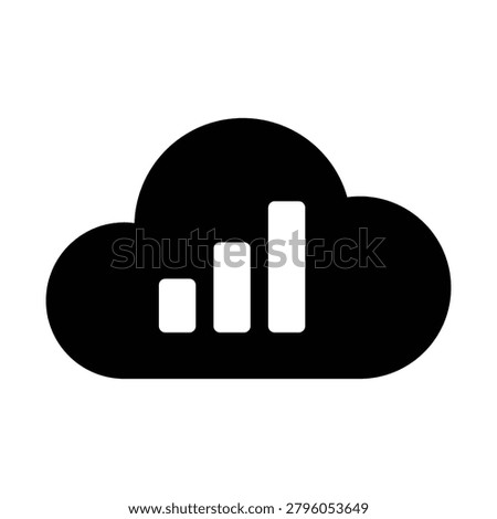 Professional cloud analytics icon featuring a cloud with bar chart visualization. Ideal for cloud computing platforms, business intelligence systems, data analytics services, SaaS applications, cloud storage, and performance monitoring dashboards.