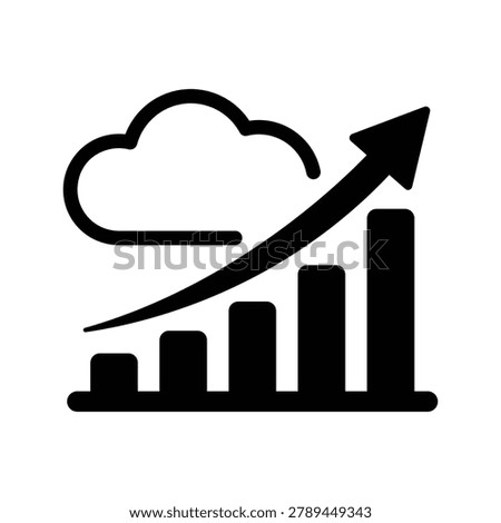 Professional cloud growth icon featuring an upward trending chart and cloud computing symbol representing business growth, performance analytics, scalability, and digital transformation. Ideal for SaaS platforms, technology websites, startup presentations, cloud services, business intelligence dashboards, financial reports, and software marketing materials.