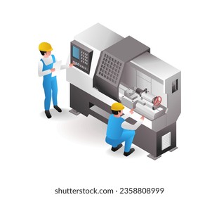 Professional cnc machine operator flat isometric illustration