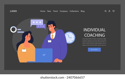 Professional coach guiding a dedicated learner. One-on-one mentoring session ensuring personalized skill development and knowledge transfer. Elevating professional growth through guidance. Flat vector