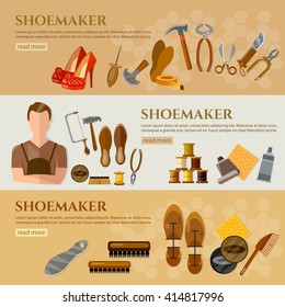 Professional cobbler shoe repair shoe care tools shoemaker workplace vector illustration 