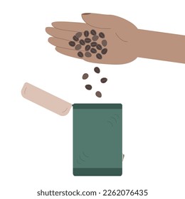 Preparado de café profesional. El proceso de verter granos de café en un molino de café. El escenario para hacer un café delicioso