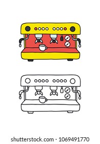 professional coffee machine doodle icon