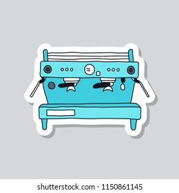 professional coffee machine doodle sticker icon