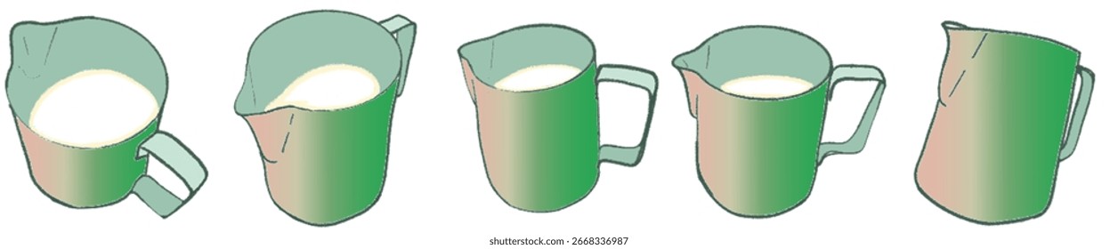 Professional Coffee Shop Essentials: Stainless Steel Milk Frothing Pitcher and Latte Art Tools PNG